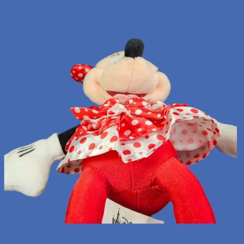 Disney Parks Minnie Mouse Plush Stuffed Animal Polka Dot Ruffled Dress Hair Bow‎